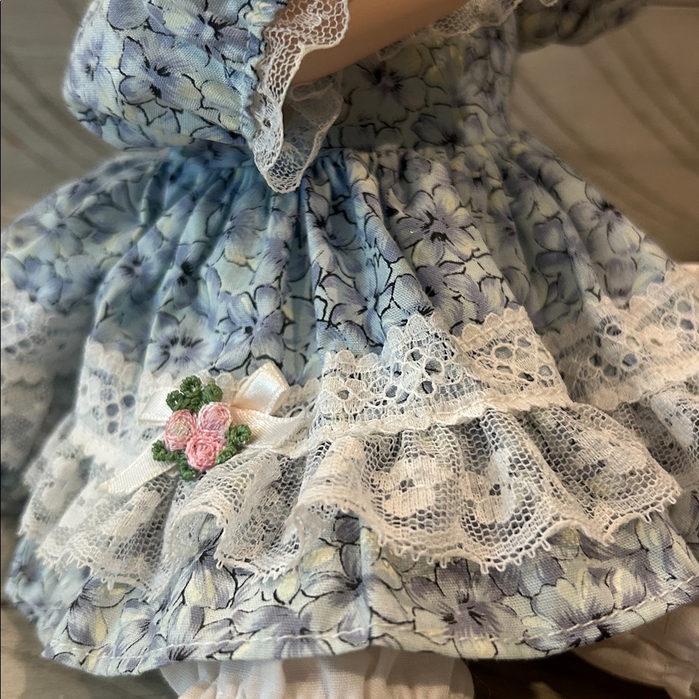 Collectible Porcelain Blonde Doll with Music Box  Lace Trimmed Dress & Bloomers - Picture 5 of 13